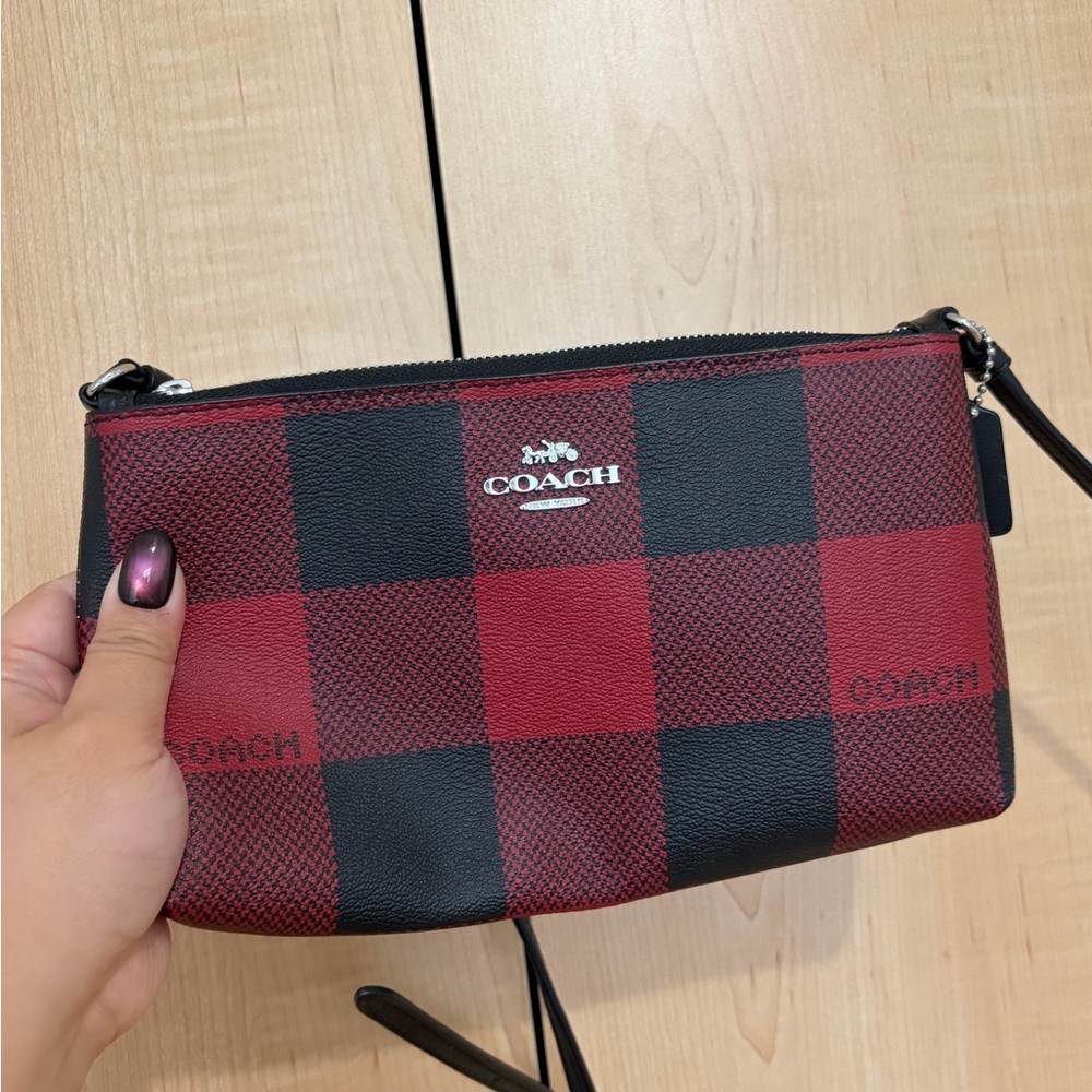 Coach Red and Black Plaid Crossbody long strap bag. Excellent never used